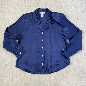 Vintage Barbara Mac Blue Long Sleeve Button Down Shirt Blouse Top M